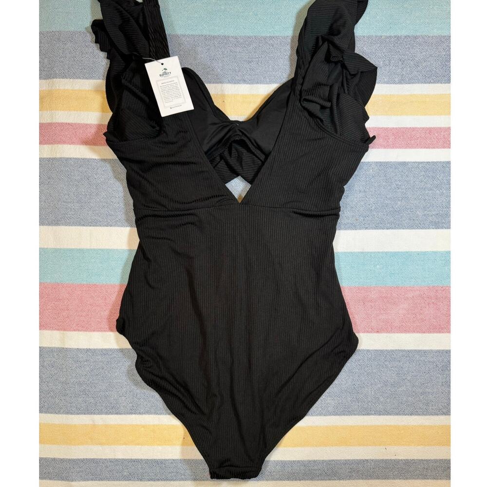 NWT B2Prity Black Ribbed Ruffle One-Piece Swimsuit – Size XL - Picture 2 of 7